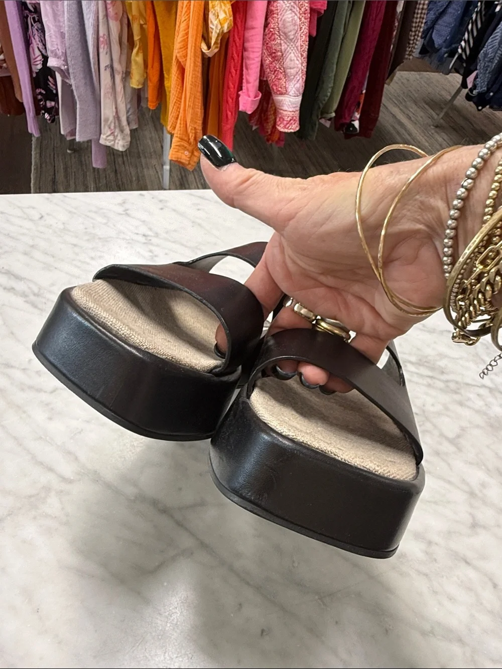 Emerson Fry Black Leather Platform Slides Size 9